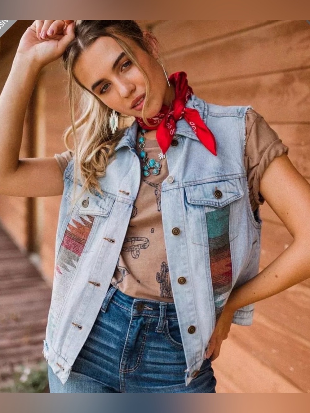 Sterling & Stitch Aztec Denim Vest